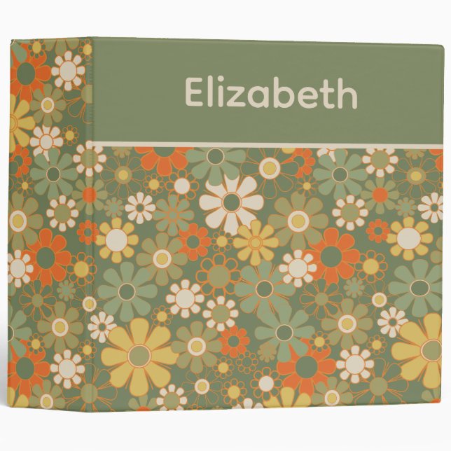 Retro 70s Floral Personalized 3 Ring Binder (Front/Spine)