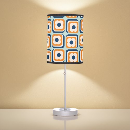 Retro 70s Floral Squares Aqua Orange Blue Table Lamp