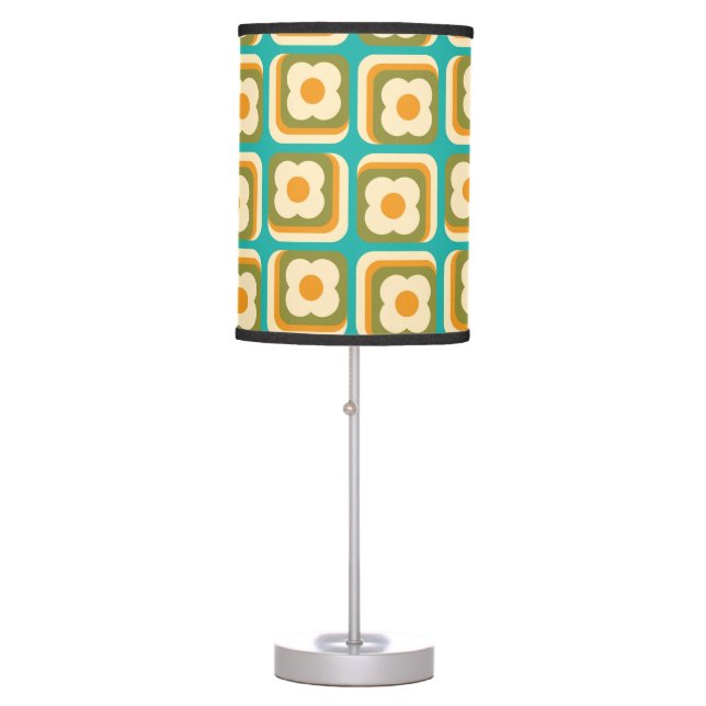 Retro 70s Floral Squares Table Lamp (Front)