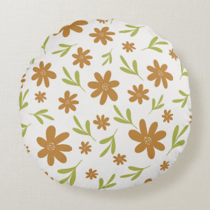 Retro 70s Flower - Boho Fall Decor Round Pillow