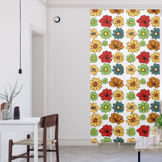 Retro 70s Flower Pattern Orange Brown Yellow Blackout Curtains