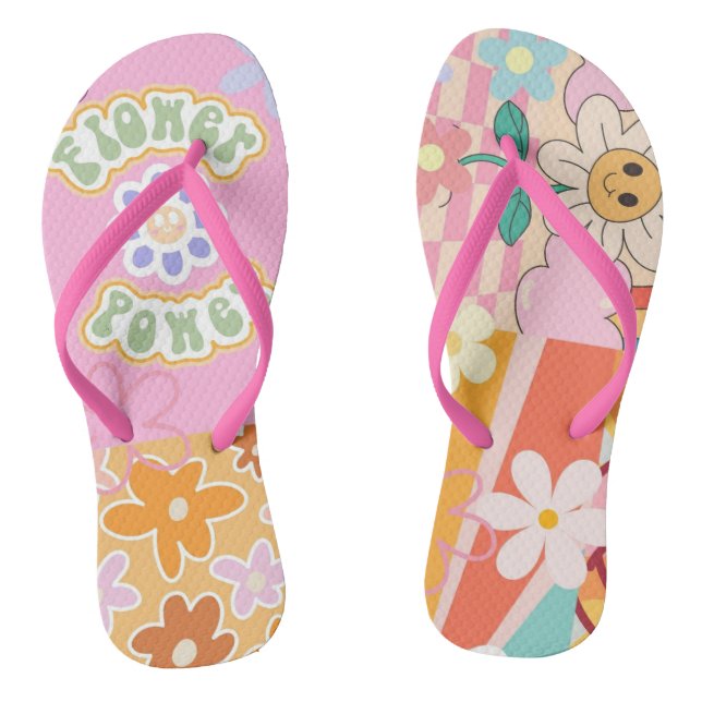 Retro 70's Flower Power Beach Flip Flops Customize (Footbed)
