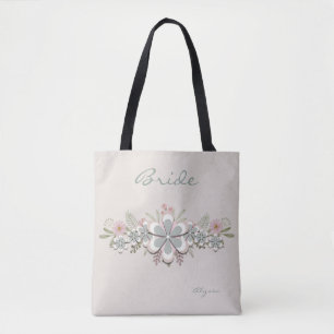 Retro 70's Flower Power Green-White Bride   Tote Bag