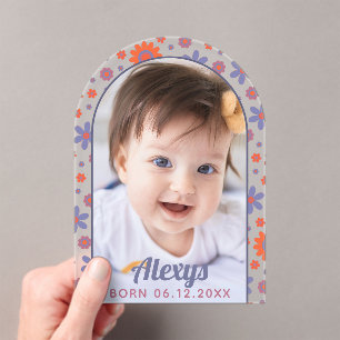 Retro 70s Flower Power Photo Birth Announcement