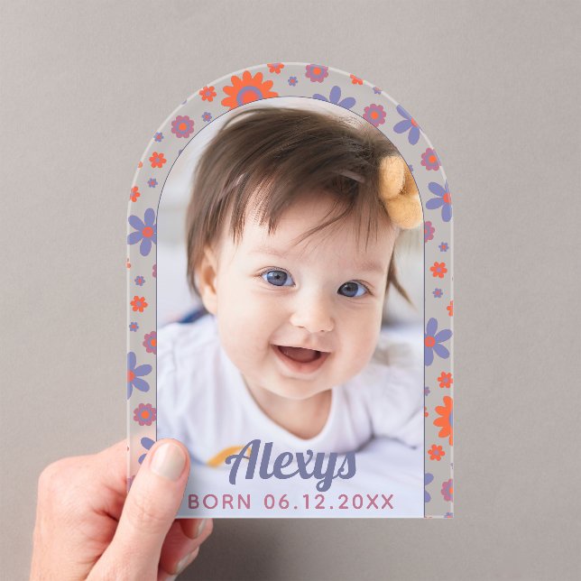    Retro 70s Flower Power Photo Birth Announcement (Insitu (Handheld))