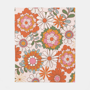 Retro 70s Flower Power Seamless Floral Pattern Fleece Blanket