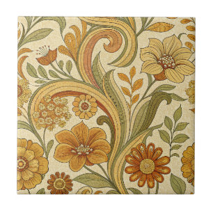 Retro 70s Flower Power Yellow Daisy Floral Design Ceramic Tile