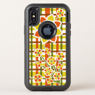 Retro 70s Flowers Orange Plaid Groovy Floral OtterBox Defender iPhone X Case
