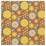 Retro 70s Flowers with Atomic Starbursts on Brown Fabric
