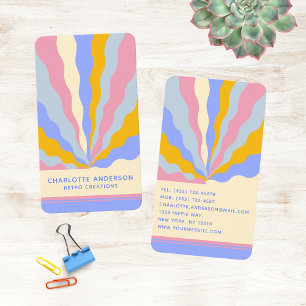 Retro 70s Funky Abstract Rays Colorful Name Business Card