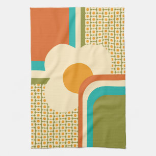 Retro 70s Geometric Floral Kitchen Towel