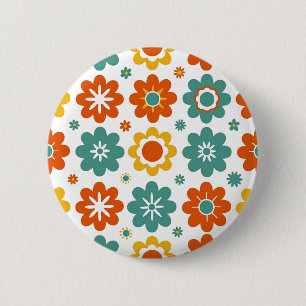 Retro 70s Geometric Flower Power Boho Button
