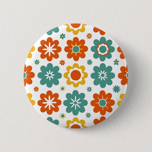 Retro 70s Geometric Flower Power Boho Button (Front)