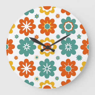 Retro 70s Geometric Flower Power Boho Large Clock