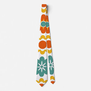 Retro 70s Geometric Flower Power Boho Neck Tie