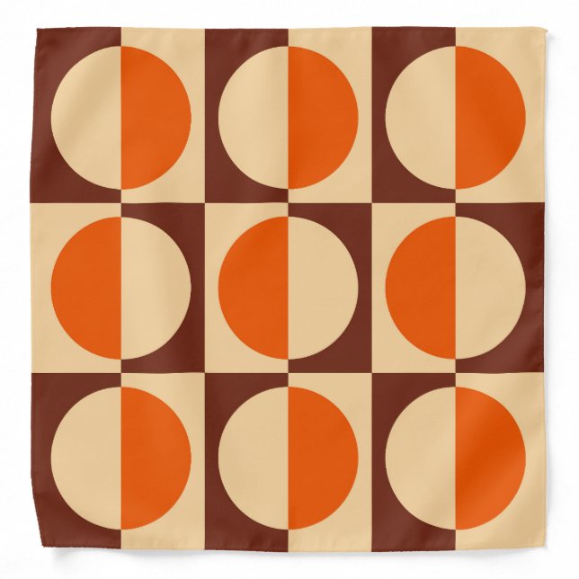 Retro 70s Geometric Half Square and Circle Pattern Bandana (Front)