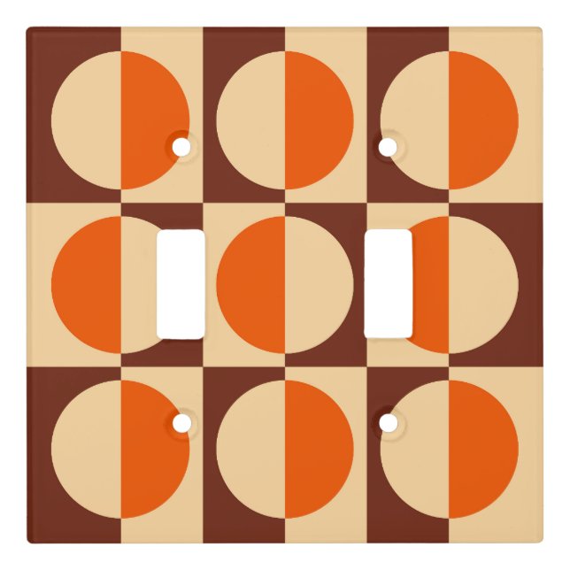 Retro 70s Geometric Half Square and Circle Pattern Light Switch Cover (Front)