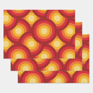 Retro 70s Geometric Orange Yellow Brown Circles Wrapping Paper Sheets