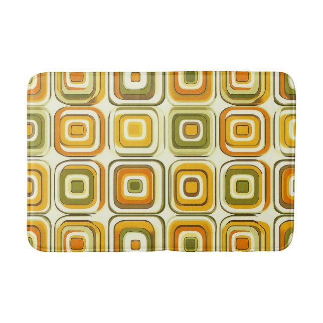 Retro 70s Geometric Pattern in Warm Tones Bath Mat (Front)