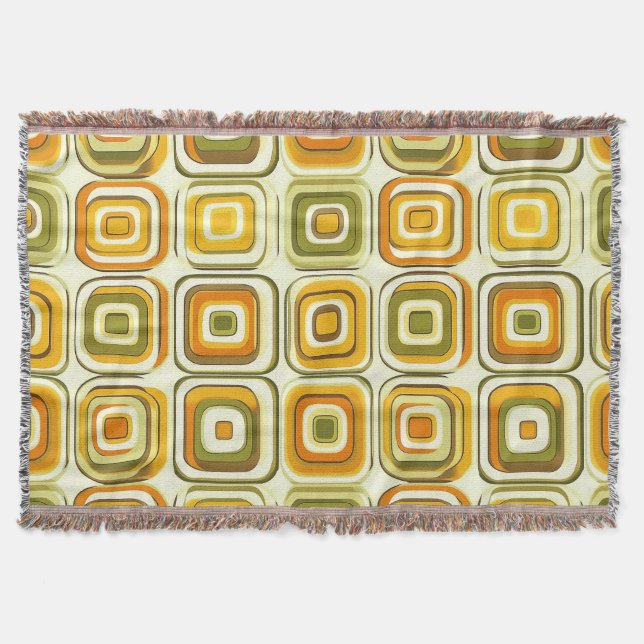Retro 70s Geometric Pattern in Warm Tones Throw Blanket (Front)