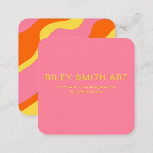 Retro 70s Girly Orange Yellow Pink Abstract Square Business Card