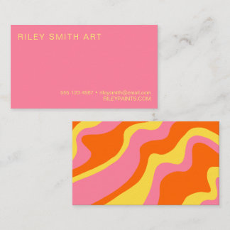 Retro 70s Girly Yellow Pink Colorful Abstract Business Card