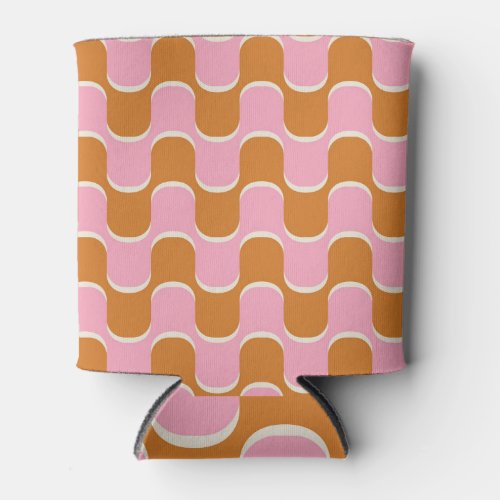 Retro 70s Gold_Pink Wavy Pattern Can Cooler