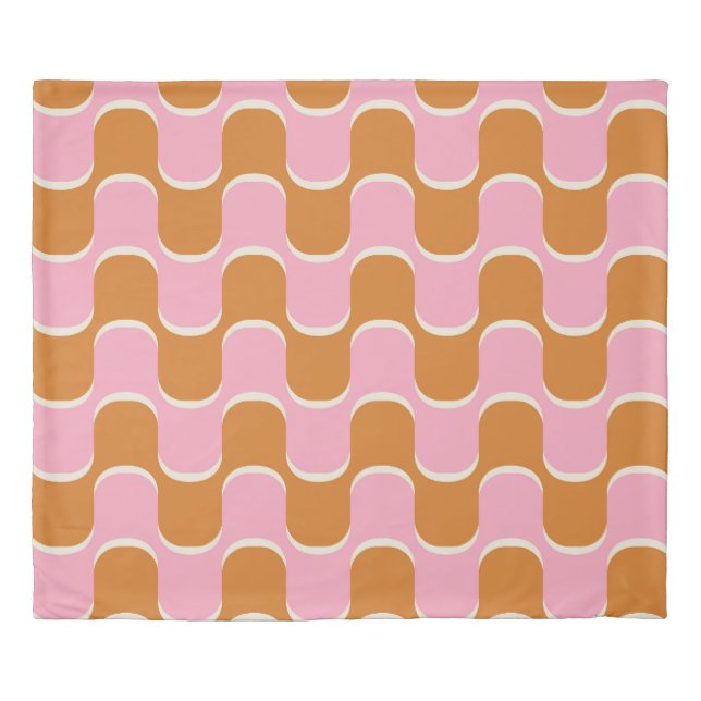 Retro 70s: Gold-Pink Wavy Pattern. Duvet Cover (Front)