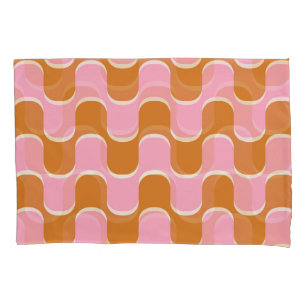 Retro 70s: Gold-Pink Wavy Pattern. Pillow Case
