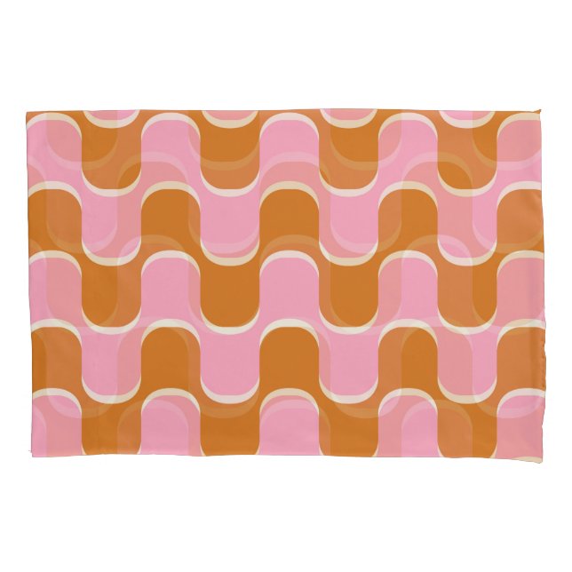 Retro 70s: Gold-Pink Wavy Pattern. Pillow Case (Front)