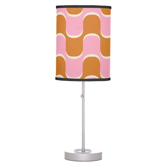 Retro 70s: Gold-Pink Wavy Pattern. Table Lamp (Front)