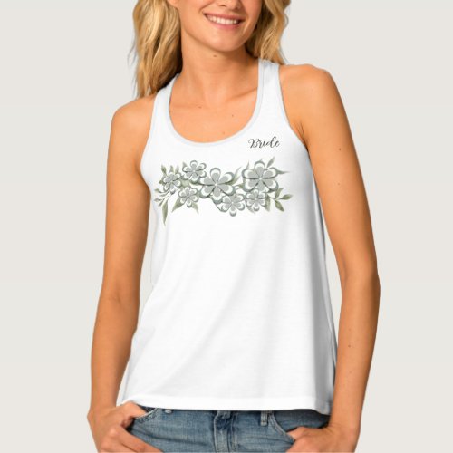 Retro 70s Green and White Flower Power Bride  Tank Top