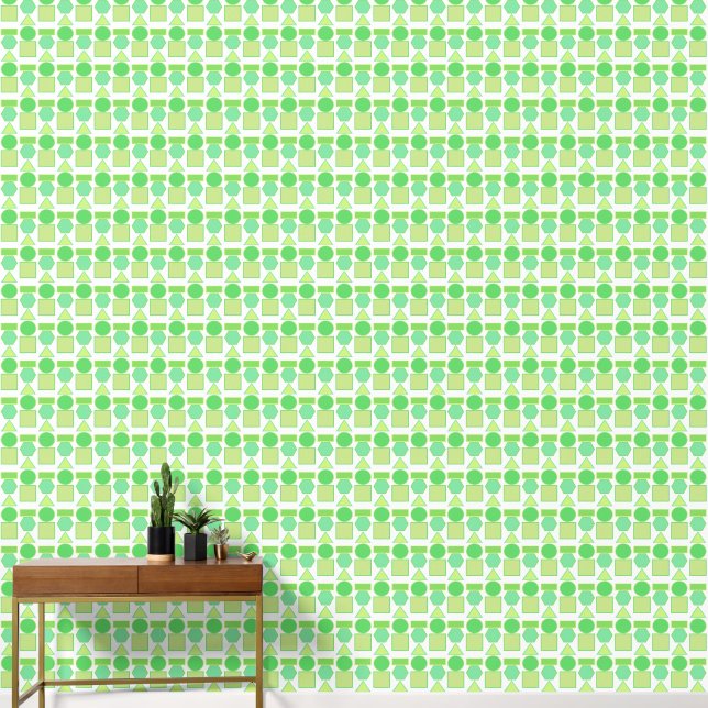 Retro 70s green geo shapes restful wallpaper  (Hallway)