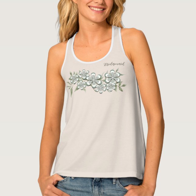 Retro 70's Green-White Flower Power Bridesmaid  Tank Top (Front)