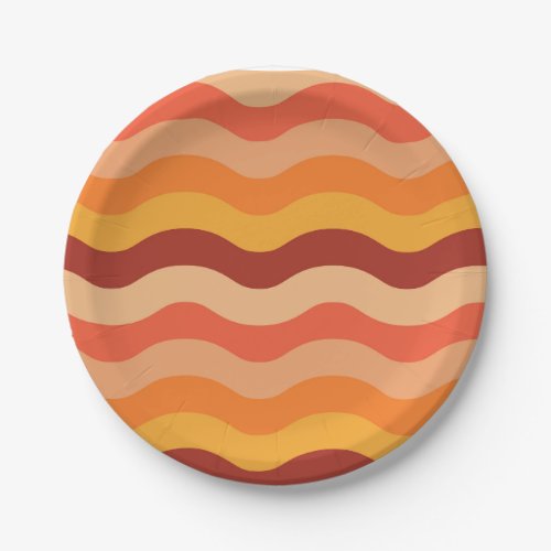 Retro 70s groovy abstract waves orange and yellow  paper plates