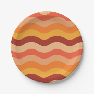 Retro 70s groovy abstract waves orange and yellow paper plates