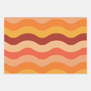 Retro 70s groovy abstract waves orange and yellow wrapping paper sheets