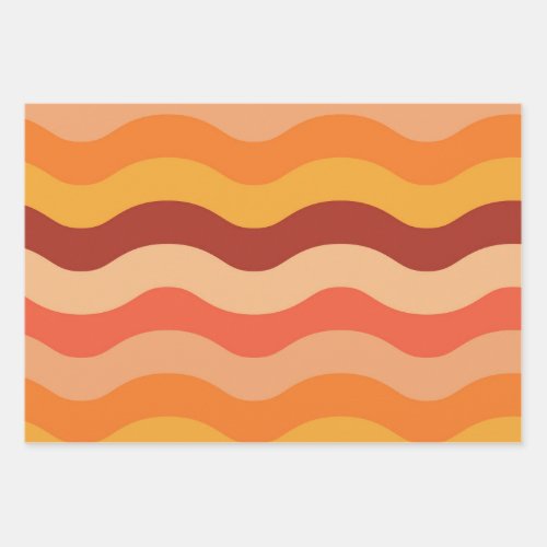Retro 70s groovy abstract waves orange and yellow  wrapping paper sheets