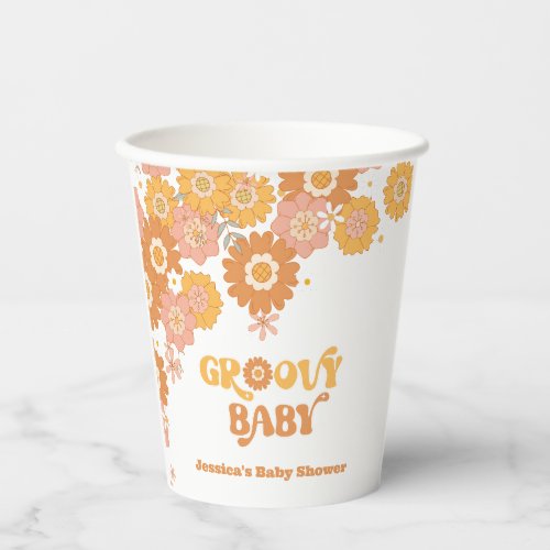 Retro 70s groovy baby floral baby shower paper cups