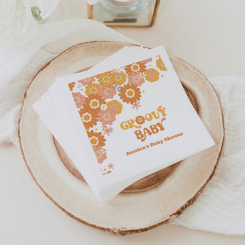 Retro 70s groovy baby shower napkins