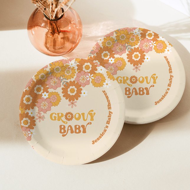 Retro 70s groovy baby shower napkins paper plates (Creator Uploaded)