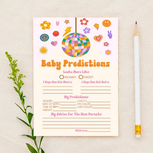 Retro 70s Groovy Baby Shower Predictions Activity Stationery