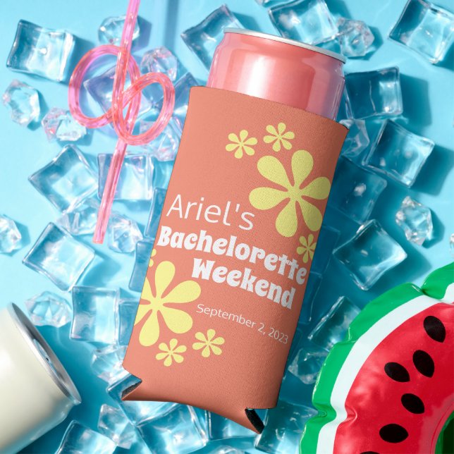 Retro 70s Groovy Bachelorette Favor Seltzer Can Cooler (In Situ Summer)