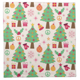 Retro 70s Groovy Christmas Trees Pattern Cloth Napkin
