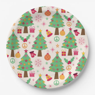 Retro 70s Groovy Christmas Trees Pattern  Paper Plates