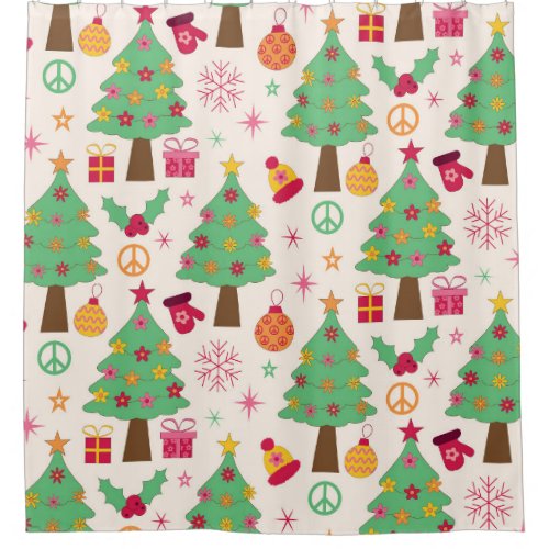 Retro 70s Groovy Christmas Trees Pattern  Shower Curtain