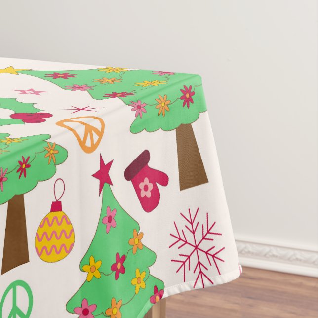 Retro 70s Groovy Christmas Trees Pattern  Tablecloth (In Situ)