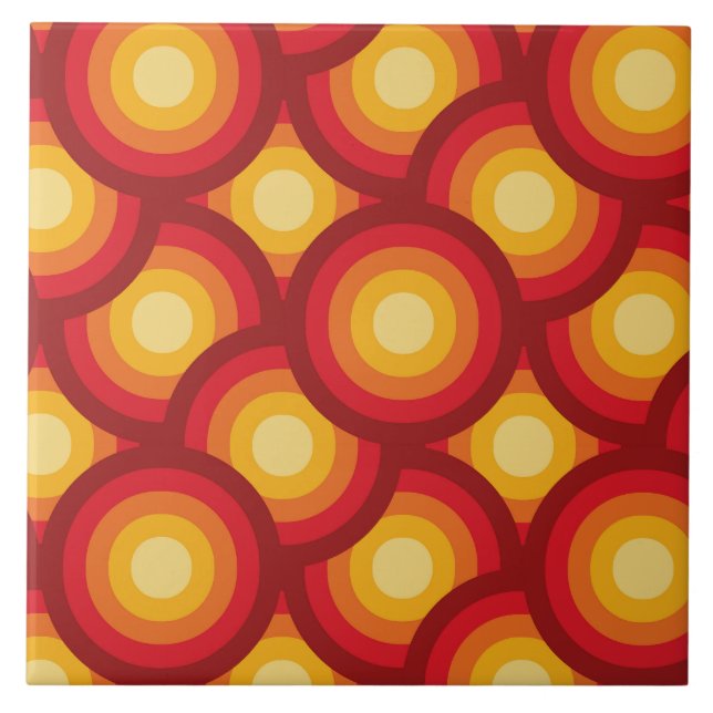 Retro 70s Groovy Circles Pattern  Ceramic Tile (Front)