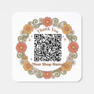 Retro 70s Groovy Daisy Floral Custom QR Code Thank Square Sticker