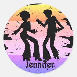 Silhouette Of Disco Couple Dancing In The 70s Sticker